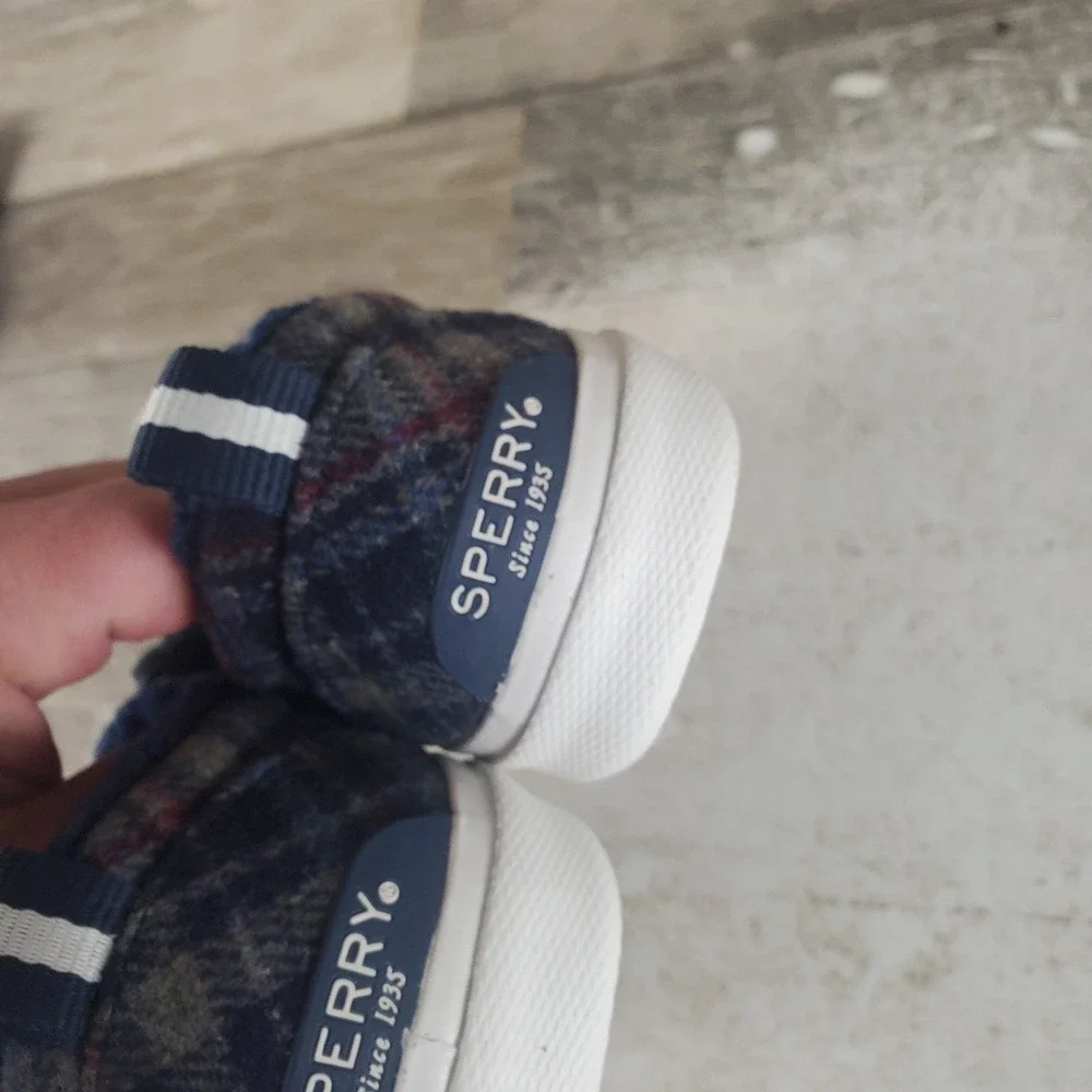 Sperry Top Sider Pier Wave LTT Teddy Wool Womens Shoes Sz 5.5 Navy Plaid Sneaker